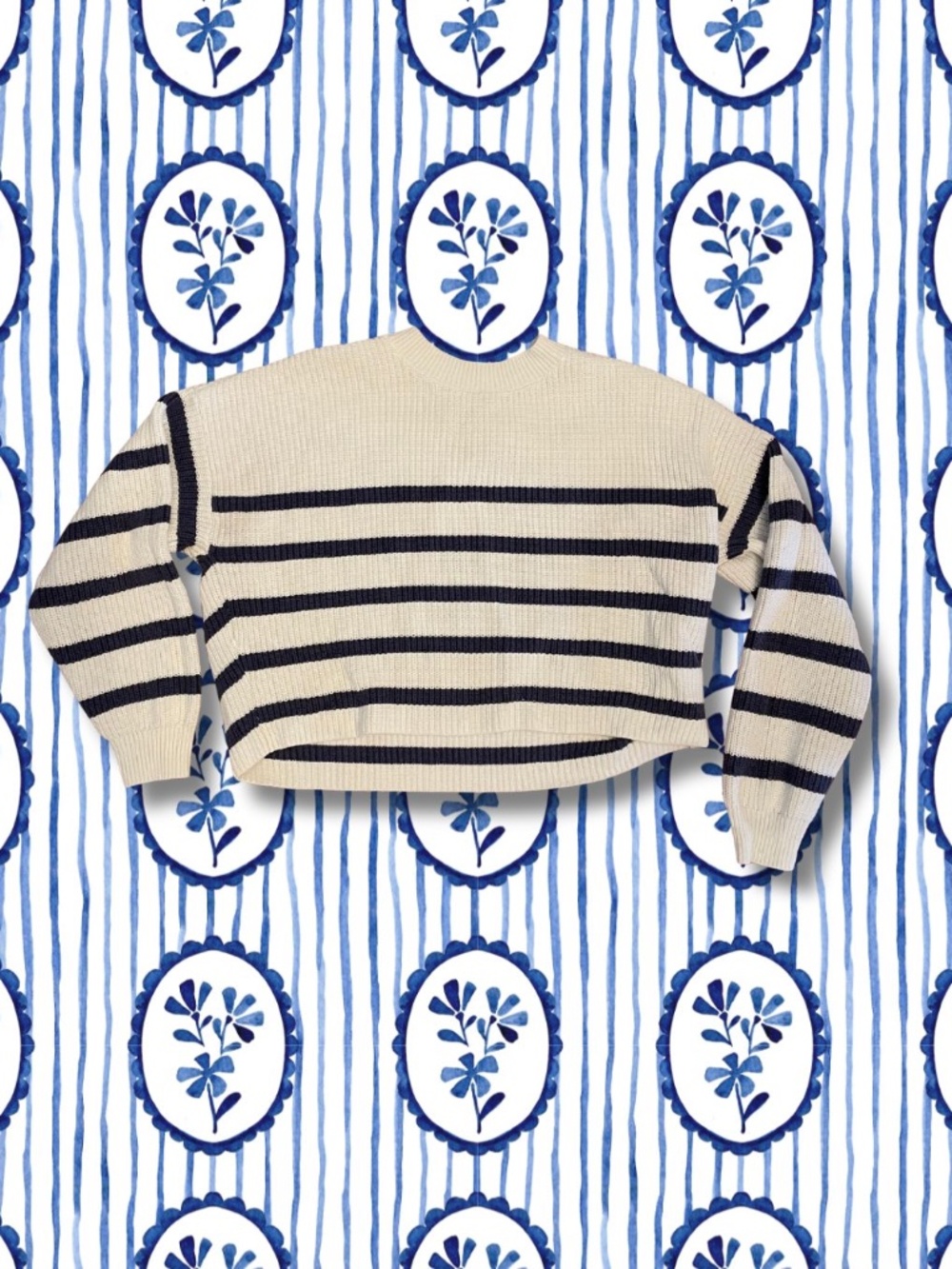Hollister Women's Cropped Navy & White Striped Sweater, XS